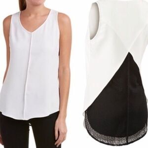 Cabi Black White Split Back Domino Sleeveless Top